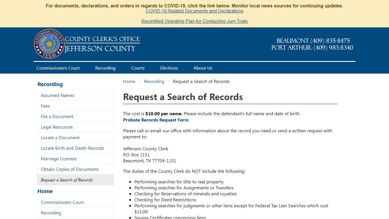 Request a Search of Records - Jefferson County, TX County ...